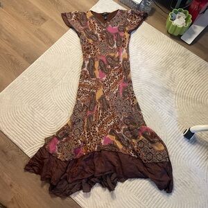 Midnight Velvet Paisley Maxi Dress - Brown and Pink